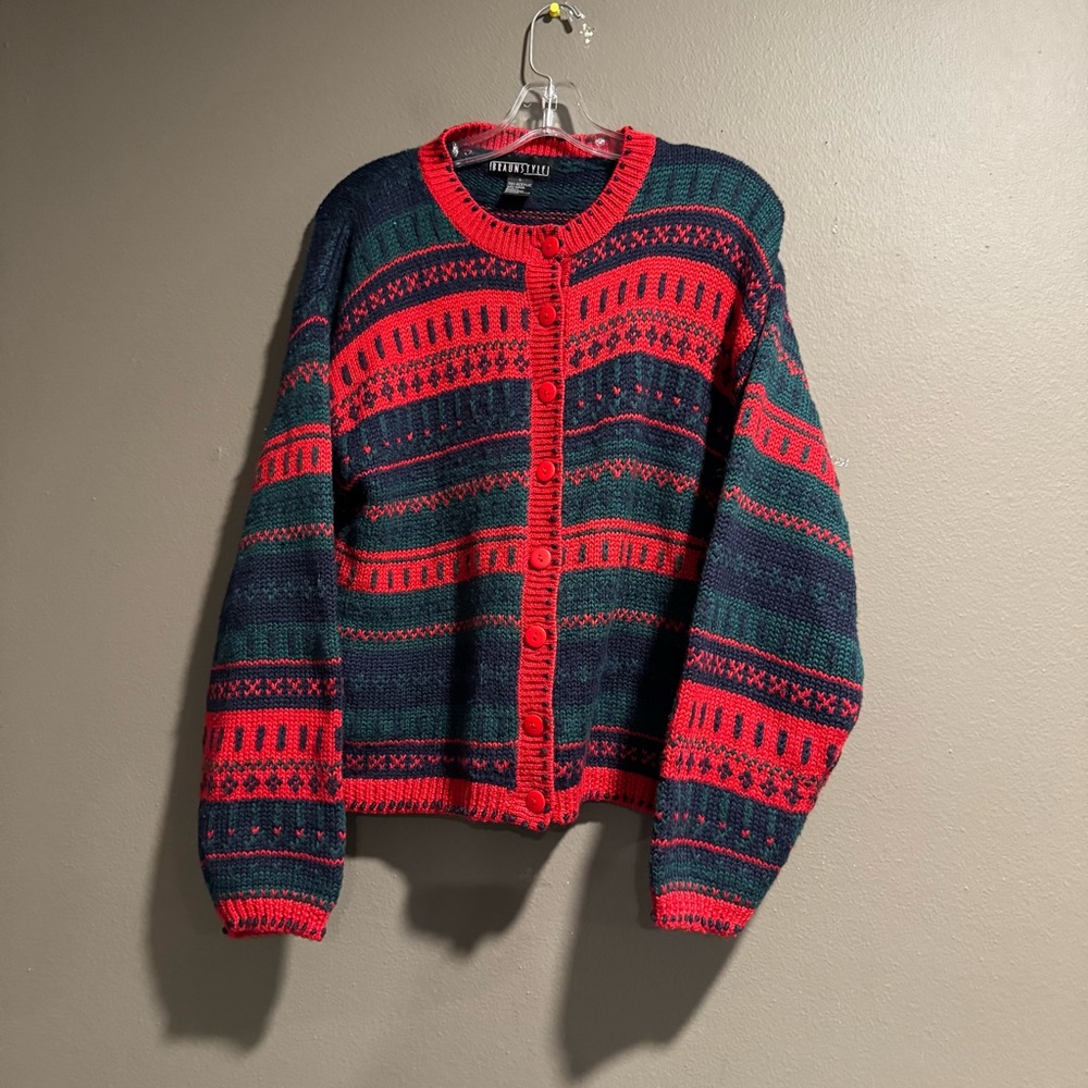 Braun Style Colorful Wool Blend Cardigan Sweater Size Large